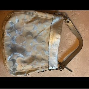 White and Silver Metallic Authentic Coach Purse